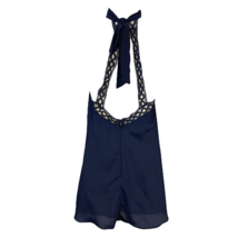 Lulus Womens Halter Top Navy Sleeveless Tie Mock Neck Zip Crochet Lace Chiffon S - £18.97 GBP