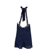 Lulus Womens Halter Top Navy Sleeveless Tie Mock Neck Zip Crochet Lace Chiffon S - $23.74