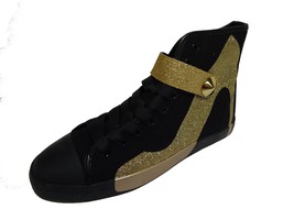 Be&amp;d Maison Dumain Mary Jane Social Wear Womens Sneaker, Black Canvas with Gold  - $49.49