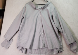 Attitudes by Renee Shirt Women Size 18W Gray White Pinstripe Collar Button Front - £11.80 GBP