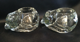 Sleeping Cat Clear Glass Cat Votive Holders Indiana Glass Set of 2 - £17.21 GBP