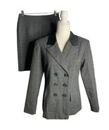 Vintage Dress Barn Skirt Suit Set 8 Black Check Double Breasted Satin Co... - £36.69 GBP