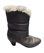 Fayva Booties Boots Women 6.5 Black Waterproof Faux Fur Lined Block Heel... - $621.02 MXN