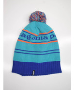 Patagonia Beanie Puff Ball Teal Blue Knit Cap Striped Toboggan - $12.54