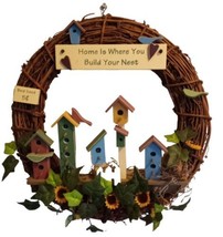 Vtg Home Is Where You Build Your Nest Birdhouse Spring Hanging Door Wreath 13&quot; - £16.35 GBP