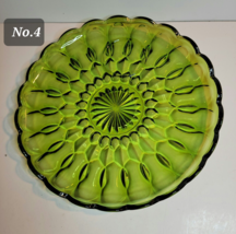4 Indian Glass Green 10" Serving Plates Fairland Pattern Vintage image 4