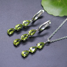 natural green peridot earring necklace set 925 Silver wedding anniversary sweet  - £114.65 GBP