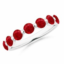 ANGARA Floating Round Ruby Semi Eternity Wedding Band for Her in 14K Solid Gold - £1,318.69 GBP