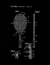 Tennis Racket Patent Print - Black Matte - $7.95+