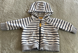 Carters Boys White Navy Blue Striped Yellow Anchor Gray Cuffs Hoodie 3 m... - $7.35