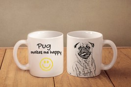 Pug- mug with a cat and description:&quot;... makes me happy&quot; - £11.85 GBP