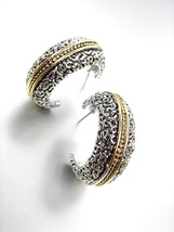 NEW CLASSIC Designer Style Balinese Silver Filigree Gold Dots Hoop Earrings - £15.89 GBP