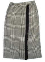 Lennie for Nina Leonard Knit Skirt Size Medium Houndstooth Plaid with Fringe - £15.17 GBP