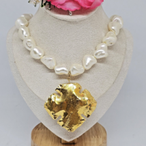 Large White Baroque Pearl Choker Necklace with Gold Tone Maltese Cross Pendant - £31.86 GBP