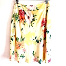Talbots Petites Yellow Floral Silk Midi A Line Lined Fit &amp; Flare Skirt 8... - $14.84