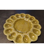 California Pottery Deviled Egg Plate 1970s Avocado Green S 29 Rooster Vi... - $30.68