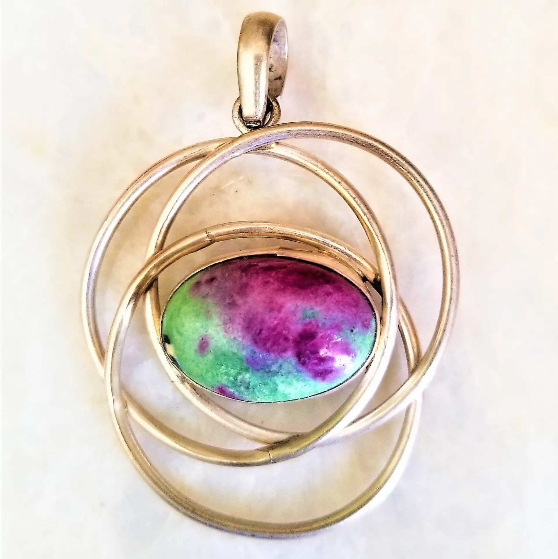 Hand Wrapped Natural Ruby Zoisite Unique Silver Pendant - Handcrafted Artistry f - $127.00