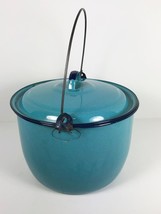 Vintage Enamelware Graniteware Blue Turquoise Berry Bucket With Lid and Bail 6&quot; - £31.64 GBP