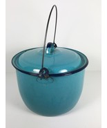 Vintage Enamelware Graniteware Blue Turquoise Berry Bucket With Lid and ... - £31.60 GBP