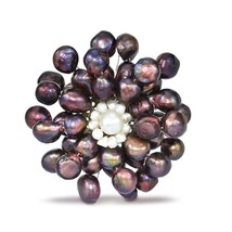 Freshwater Dyed Brown Pearls Retro Floral Pin-Brooch - £20.61 GBP