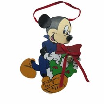 Vtg Mickey Mouse Wood Walt Disney Christmas Ornament Pin Harmony Ca 1988 80&#39;s - £10.12 GBP