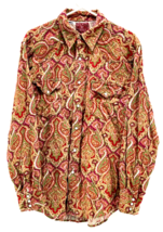 Lucky Brand Shirt Women&#39;s Medium Corduroy Paisley Long Sleeve Pearl Snap Buttons - $29.69