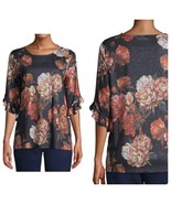 Time &amp; Tru Ladies 3/4 Ruffle Sleeve Floral Flowy Sublimation Top SZ Medium - $12.18