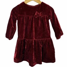 JOY burgundy velvet long sleeve dress with bow 12m - £8.70 GBP