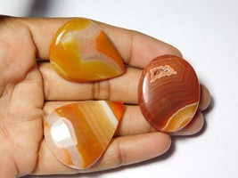 Orange banded Lot 3Pcs. Natural Orange banded agate Cabochons Gemstone - £22.28 GBP