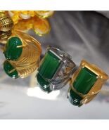 Natural Untreated Large Green Chalcedony Man Ring Silver Gold Plated Zir... - $86.92