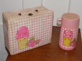 Vintage Ice Cream &amp; Strawberries Vinyl Over Cardboard Lunchbox &amp; Plastic... - €50,65 EUR