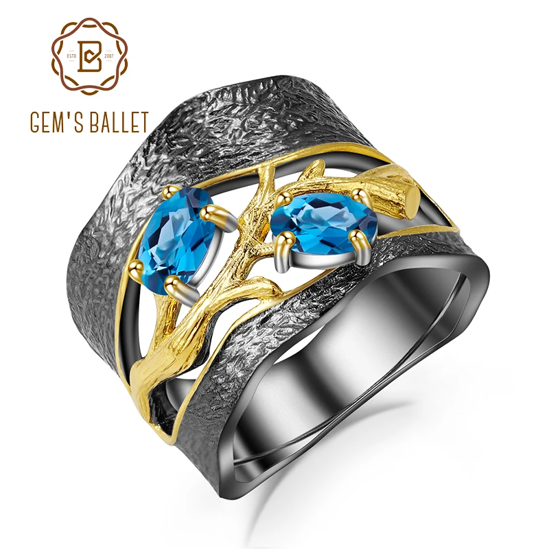 Terling silver original handmade petal floral rings natural london blue topaz gemstones thumb200