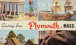 Greetings from Plymouth Massachusetts Mayflower Rock Postcard Used 1960s - $3.95