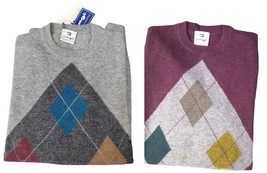 Men&#39;s Crew-Neck Sweater Wool Merino Classic Rhombs Cagi Sweater Made in Italy - £50.54 GBP