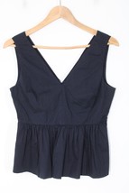 J Crew Always 2 Navy Blue Cotton Poplin V-Neck Peplum Tank Top - $24.70