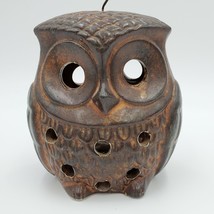 Ceramic Owl Candle Holder Vintage Hanging 2 sided Votive Vent Holes Brown 5.5&quot; - £14.52 GBP