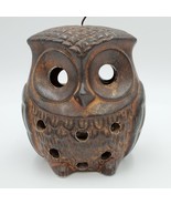 Ceramic Owl Candle Holder Vintage Hanging 2 sided Votive Vent Holes Brow... - $344.80 MXN