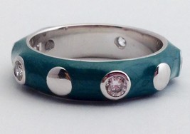 Lauren G Adams Stackable Rhodium Green Enamel Round CSs Ring, R-60509 Sz 6 - £23.12 GBP