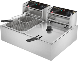  French Fries Donuts 5000W 21.8L Stainless Steel Commercial Double Fryer, Counte - £153.28 GBP