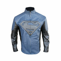 Superman Black and Blue Genuine Real Leather Jacket - £100.63 GBP