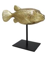 Nautical Marine Gold Tone Yellow Boxfish Fish Sculpture With Museum Pole... - $857.67 MXN