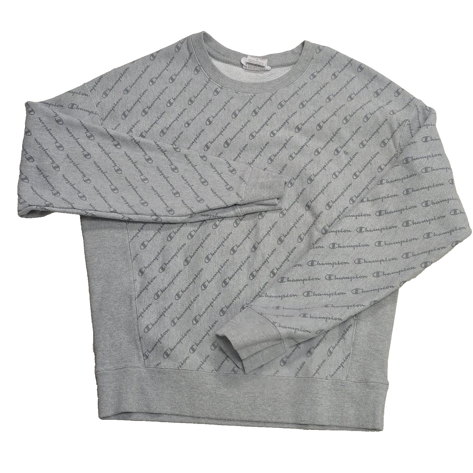 Champion Reverse Weave Sweater Women&#39;s Med Sweatshirt All Over Script Print - $24.02