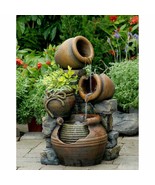 Water Fountain Outdoor Multi Pots Deck Patio Garden Planter Multicolor P... - $214.44