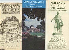 3 Charlotteville Virginia Brochures Ash Lawn Michie Tavern Jefferson&#39;s Country - £14.22 GBP