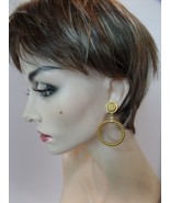 Vintage Statement Pierced  Earrings Brushed Goldtone Hoop Unbranded - £14.78 GBP