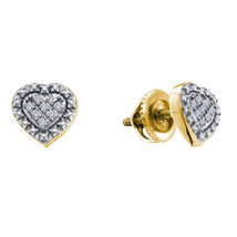 Yellow-tone Sterling Silver Womens Round Diamond Heart Cluster Stud Earrings - £31.66 GBP