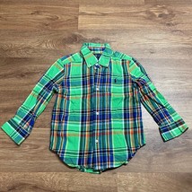 Ralph Lauren Toddler Boys Green Blue Plaid Long Sleeve Button Up Shirt Size 3/3T - £17.13 GBP
