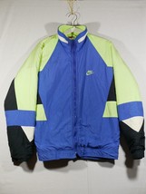 Vtg Nike Warm Up Puffer Jacket Med. 90&#39;s Retro Blue Neon Yellow Reflective Logo - £44.33 GBP