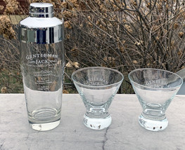 2 New Etched Gentleman Jack Daniels Tapered 8 oz Whiskey Glasses &amp; Drink Shaker - £37.85 GBP