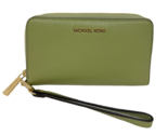 Michael Kors Jet Set Travel Phone Case Wallet Wristlet Military Green Le... - $73.25